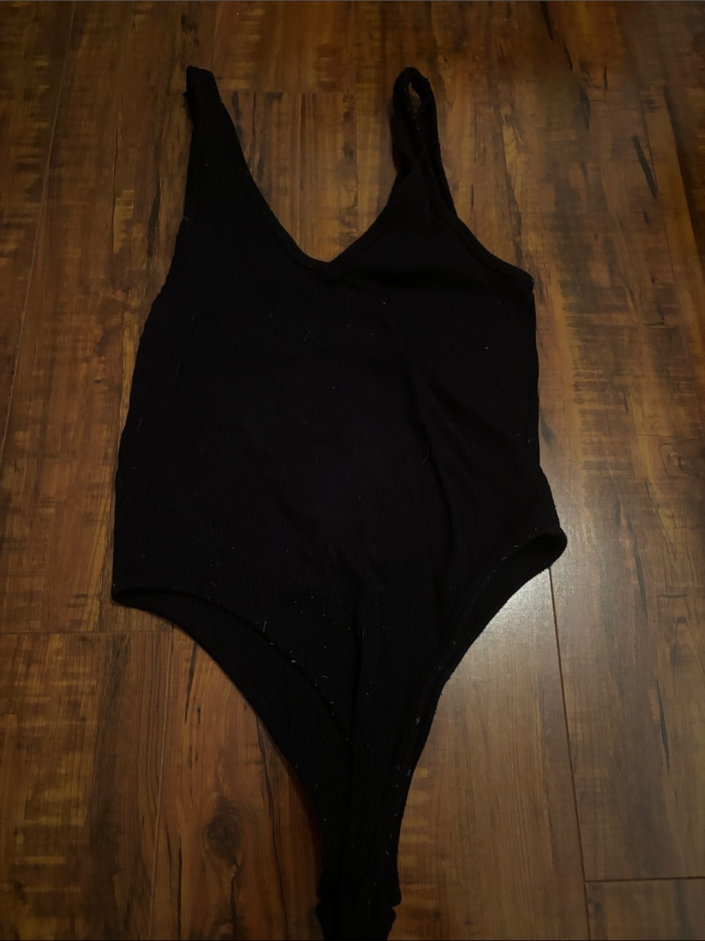 Pink Rose Black Ribbed Scoop Neck Bodysuit